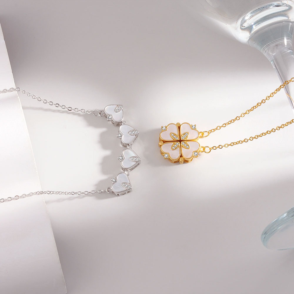 S925 sterling silver necklace mother-of-pearl magnetic clover pendant clavicle chain - Image 4