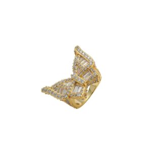 Hip Hop copper inlaid zircon Cuban ring three-dimensional butterfly women's ring
