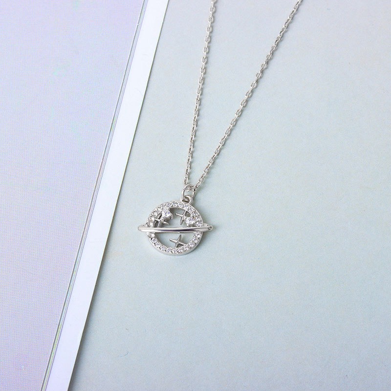S925 Sterling Silver Necklace Planet Pendant Clavicle Chain - Image 3