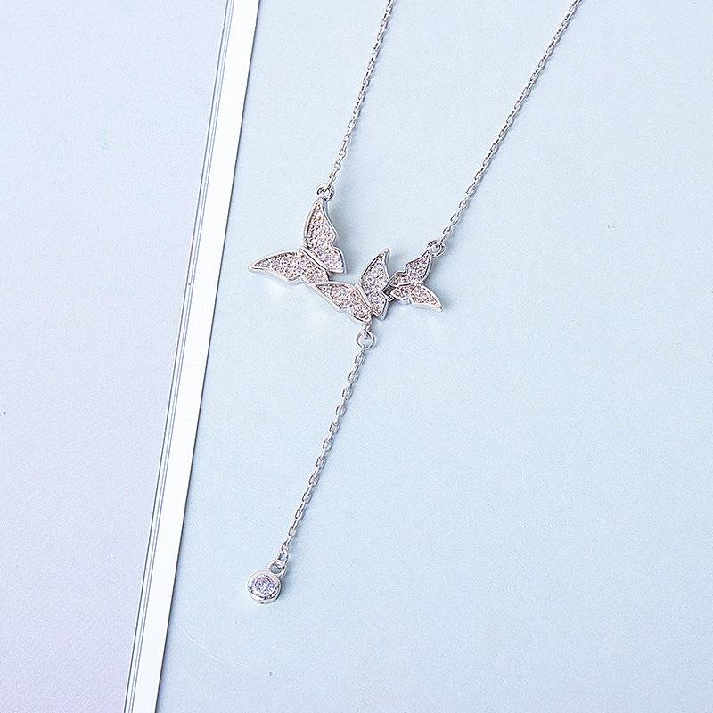 S925 sterling silver necklace tassel butterfly pendant clavicle chain - Image 3