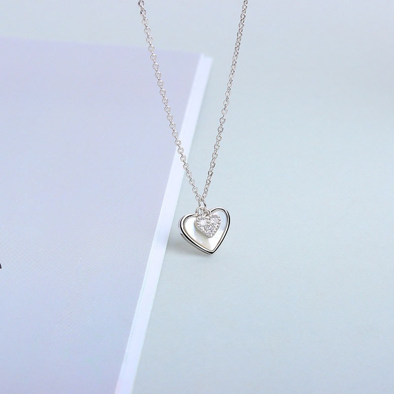 S925 sterling silver necklace shell heart pendant clavicle chain - Image 3