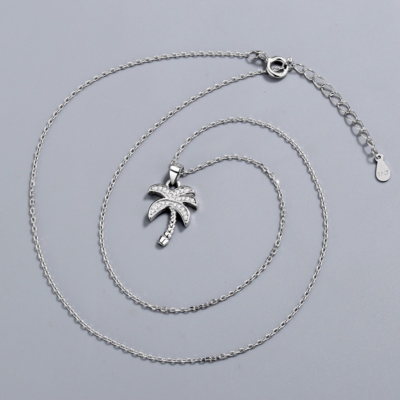S925 sterling silver necklace coconut tree pendant clavicle chain - Image 5