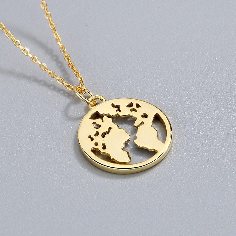 S925 sterling silver necklace world map pendant clavicle chain - Image 2