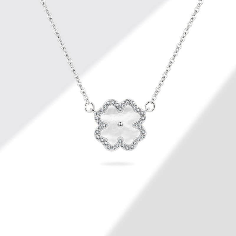 S925 sterling silver necklace silver inlaid zircon clover pendant clavicle chain - Image 3