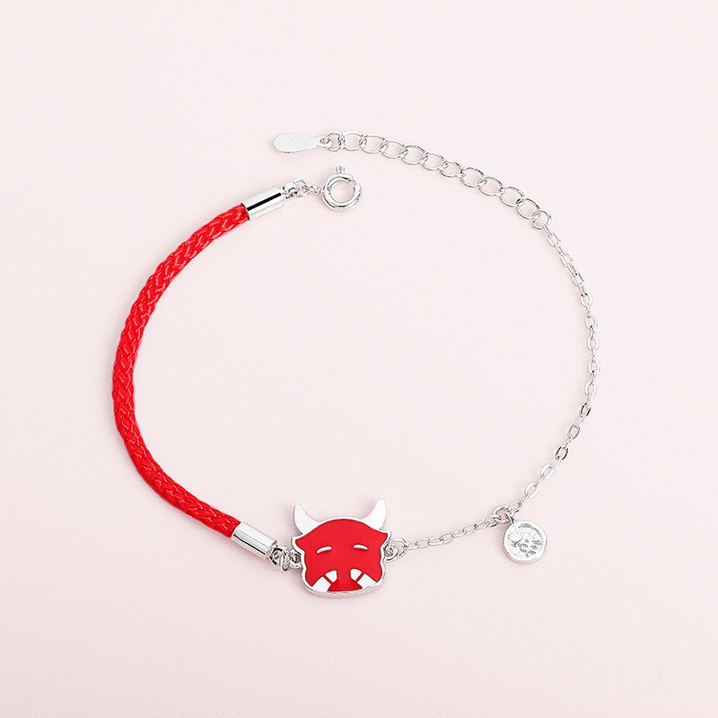 S925 sterling silver bracelet red string bull head thermochromic bracelet - Image 2