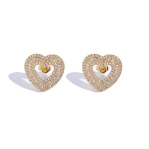 LXED4025 Hip Hop copper inlaid zircon earrings 16*17mm heart-shaped studs