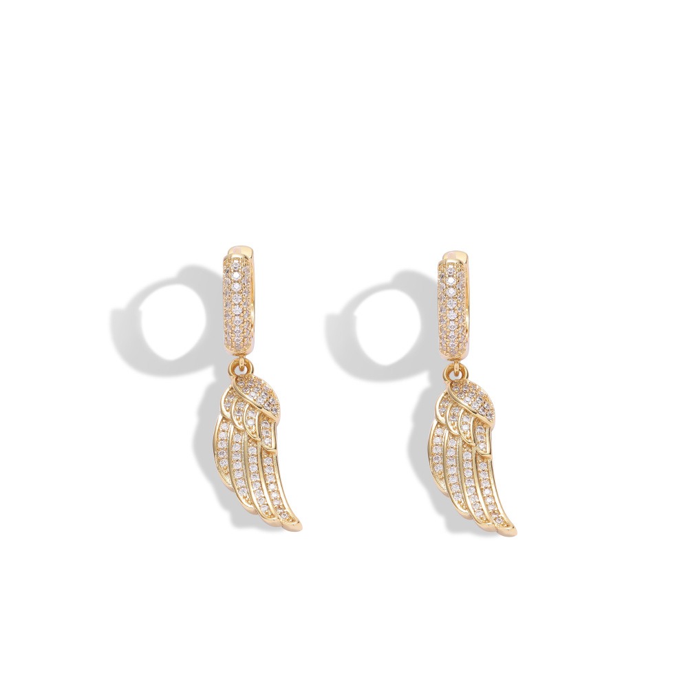 LXED4054 Hip Hop copper inlaid zircon earrings Fashion smart wing earrings