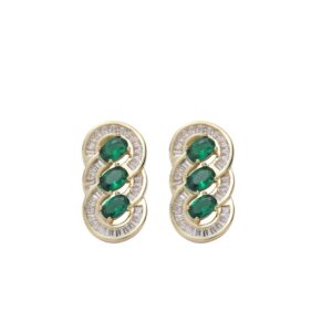 LXED4070 three-layer gold coin green zirconium earrings Fashionable exaggerated hip-hop earrings