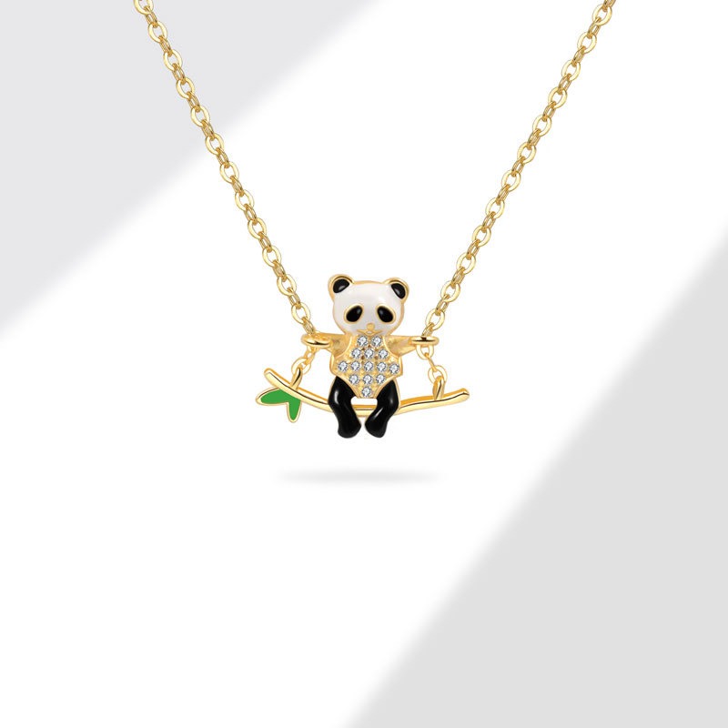 S925 sterling silver necklace silver inlaid zircon panda pendant clavicle chain - Image 2