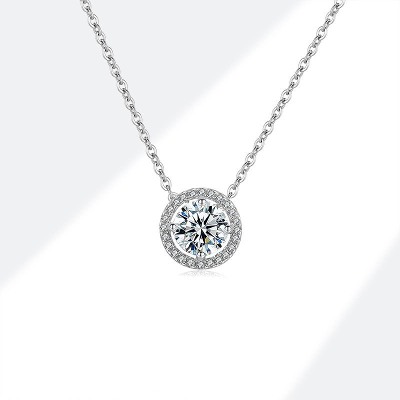 S925 sterling silver necklace moissanite round pendant clavicle chain - Image 3
