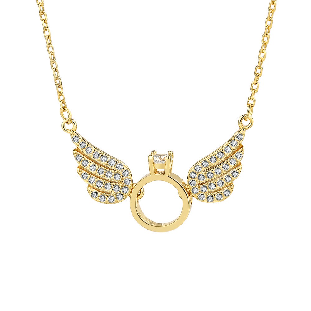 S925 sterling silver necklace silver inlaid with zircon wings pendant clavicle chain - Image 2