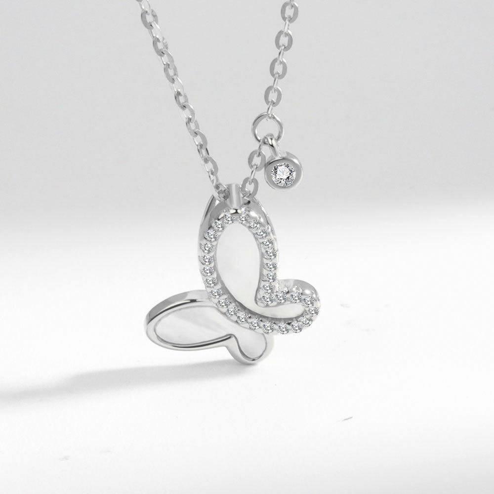 S925 sterling silver necklace silver set with zircon butterfly mother-of-pearl pendant clavicle chain - Image 3