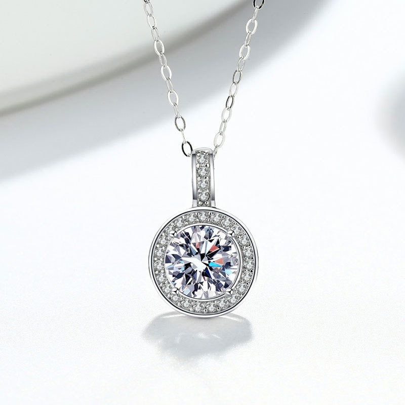 S925 sterling silver necklace round moissanite pendant clavicle chain - Image 2