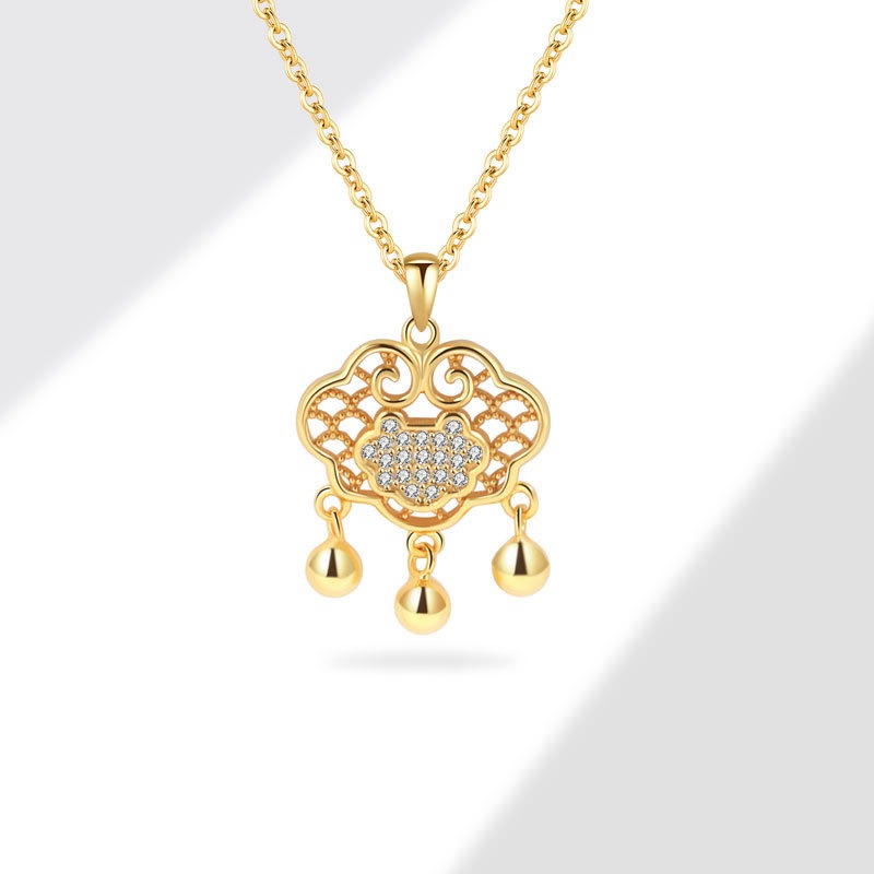 S925 sterling silver necklace Chinese style longevity lock pendant clavicle chain - Image 2