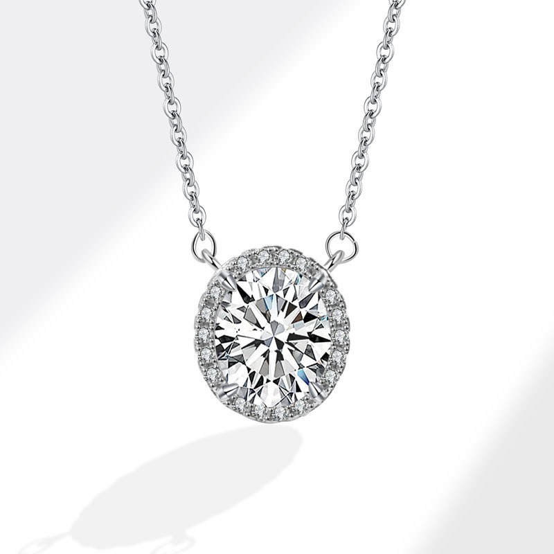 S925 sterling silver necklace oval pendant clavicle chain - Image 3