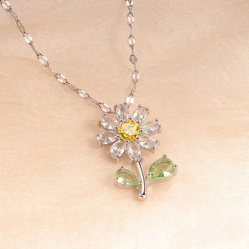 S925 sterling silver necklace flower pendant clavicle chain - Image 3