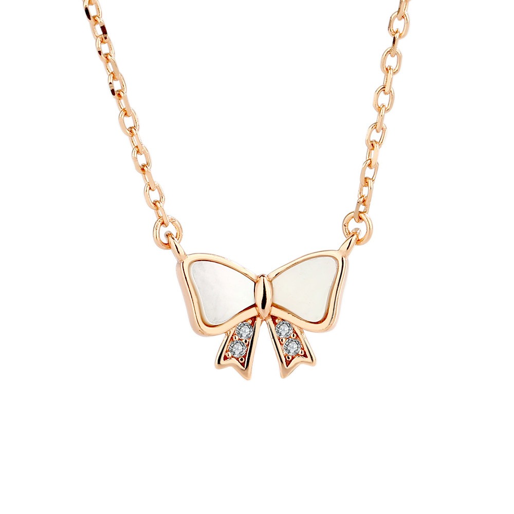 S925 sterling silver necklace mother-of-pearl bow pendant clavicle chain