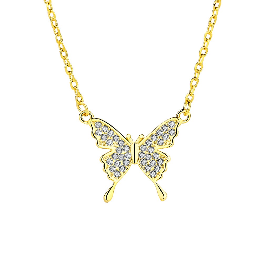 S925 sterling silver necklace butterfly pendant clavicle chain