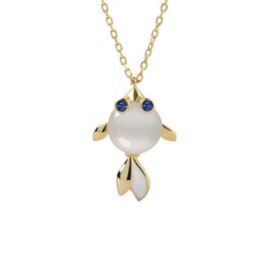 S925 sterling silver necklace opal small goldfish pendant clavicle chain