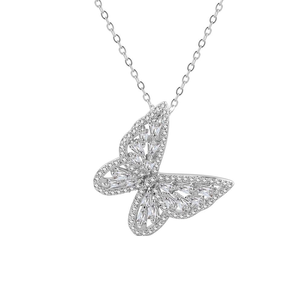 S925 sterling silver necklace butterfly pendant clavicle chain