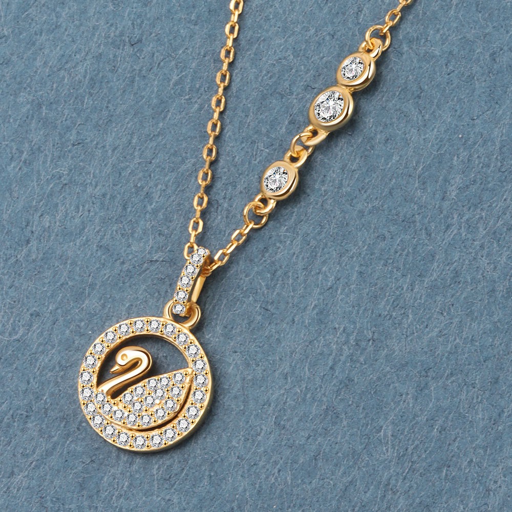 S925 sterling silver necklace round swan pendant clavicle chain - Image 3