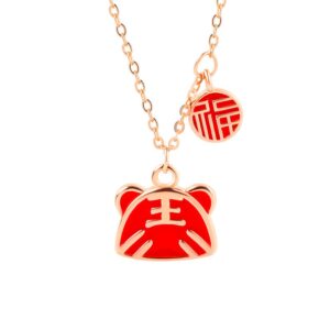 S925 sterling silver necklace red tiger temperature pendant clavicle chain