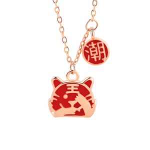 S925 sterling silver necklace red tiger temperature pendant clavicle chain