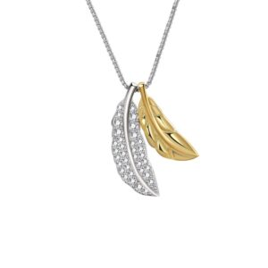 S925 sterling silver necklace two-tone feather pendant clavicle chain