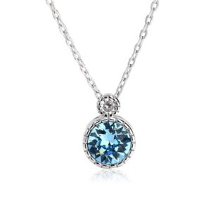 S925 sterling silver necklace blue crystal round pendant clavicle chain