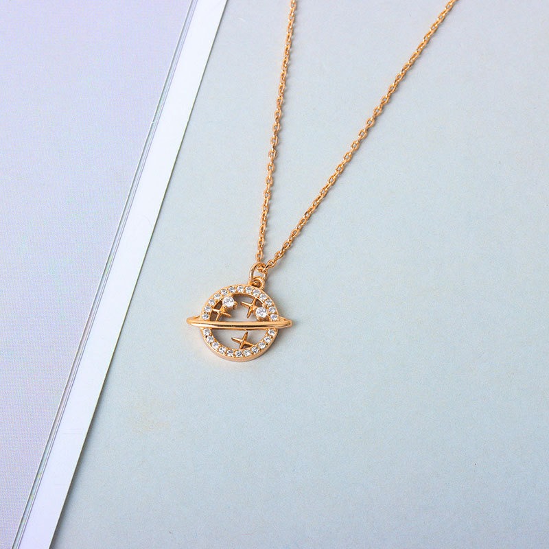 S925 Sterling Silver Necklace Planet Pendant Clavicle Chain - Image 2