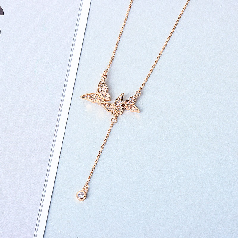 S925 sterling silver necklace tassel butterfly pendant clavicle chain - Image 2