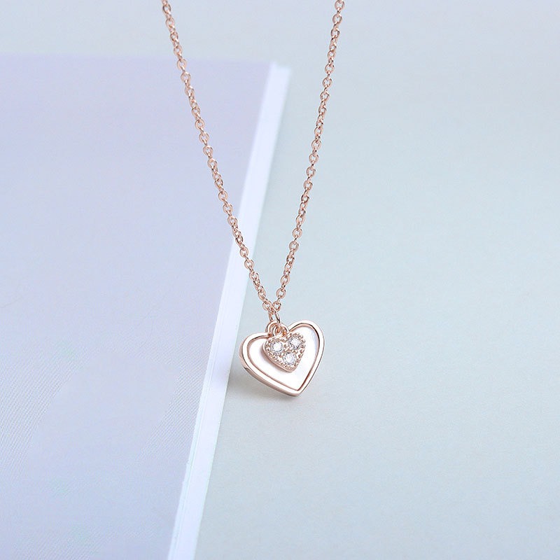 S925 sterling silver necklace shell heart pendant clavicle chain - Image 2