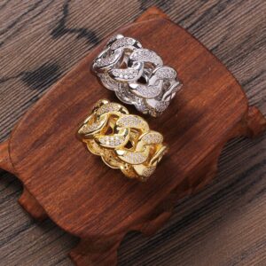 Hip Hop Copper Inlaid Zircon Cuban Ring 13mm Men's Ring