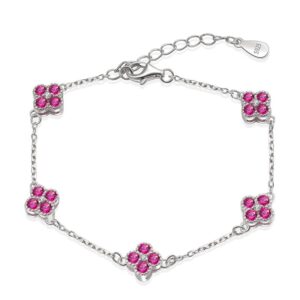 S925 sterling silver bracelet with flowers and four-leaf clover