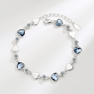 S925 sterling silver bracelet heart shaped crystal bracelet