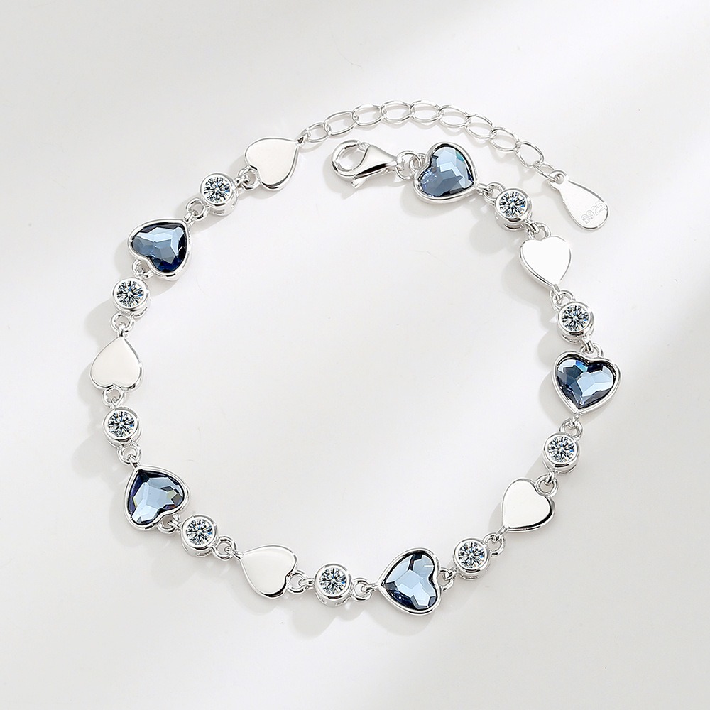 S925 sterling silver bracelet heart shaped crystal bracelet