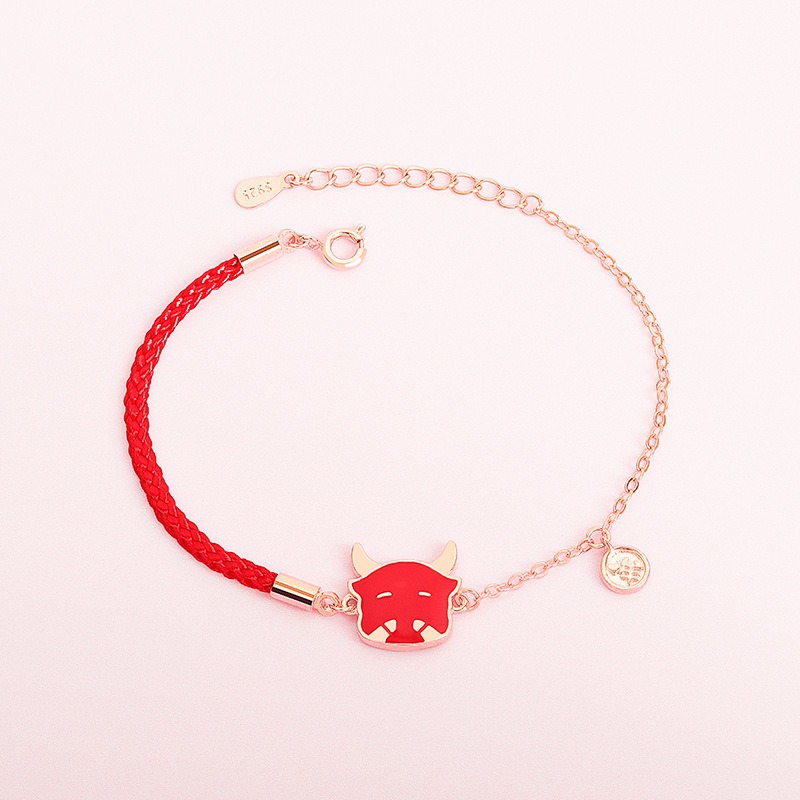 S925 sterling silver bracelet red string bull head thermochromic bracelet - Image 3