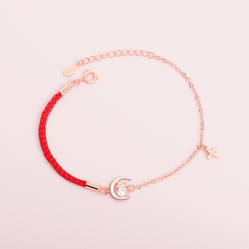 S925 sterling silver bracelet red string star and moon bracelet - Image 2