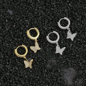 LXED4032 Hip-hop earrings copper inlaid zirconium butterfly earrings