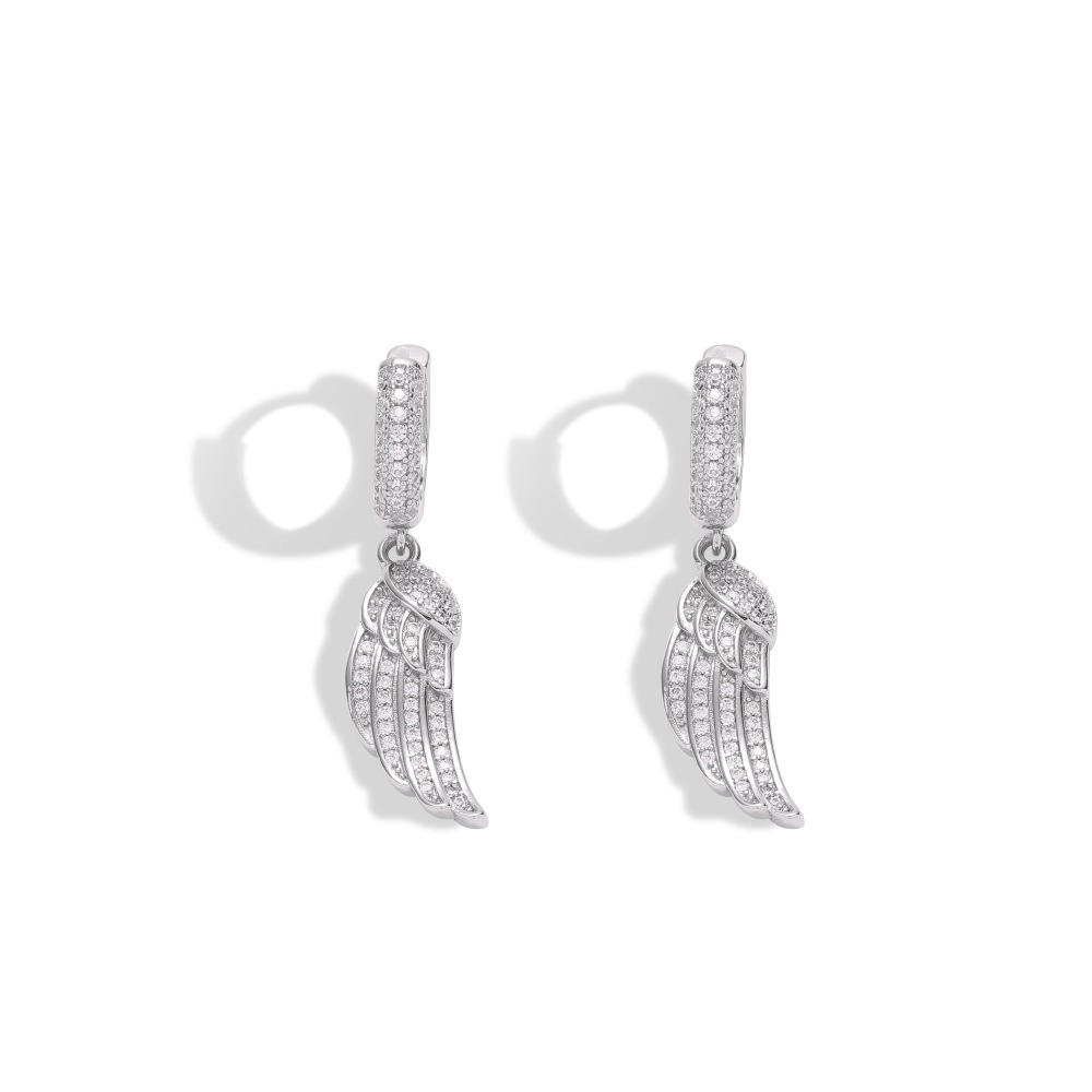 LXED4054 Hip Hop copper inlaid zircon earrings Fashion smart wing earrings - Image 3