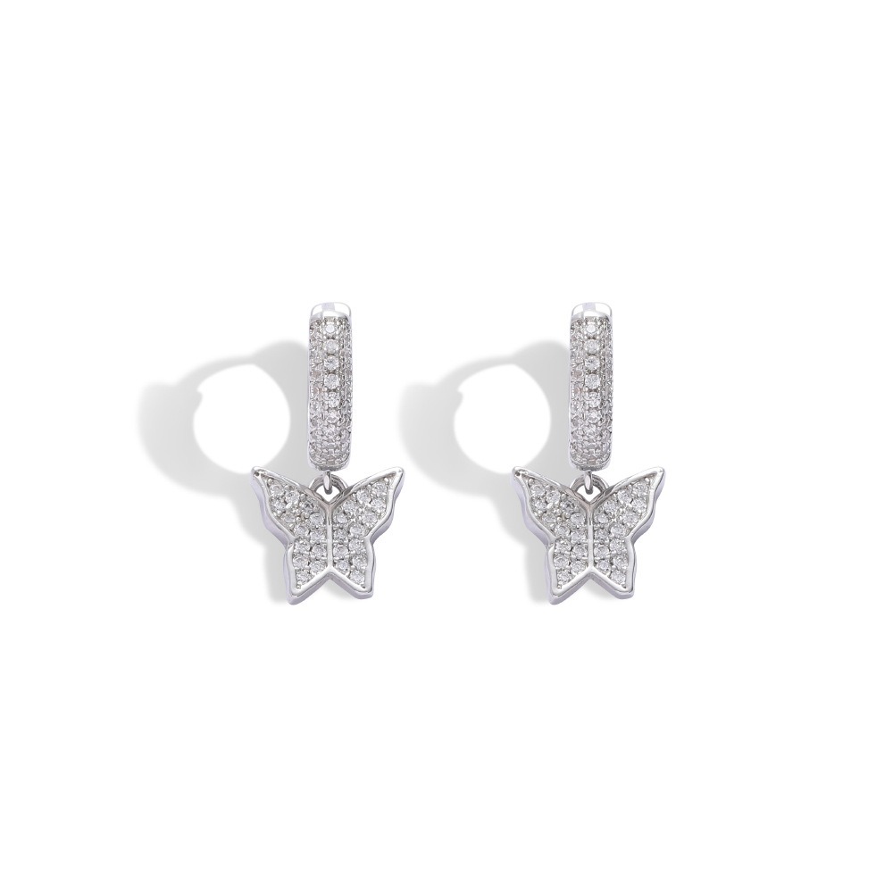 LXED4058 Butterfly Earrings Hip-hop copper inlaid zircon simple versatile butterfly studs - Image 3