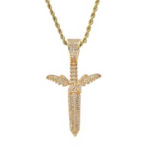 Hip hop pendant copper inlaid with zirconia angel sword shape