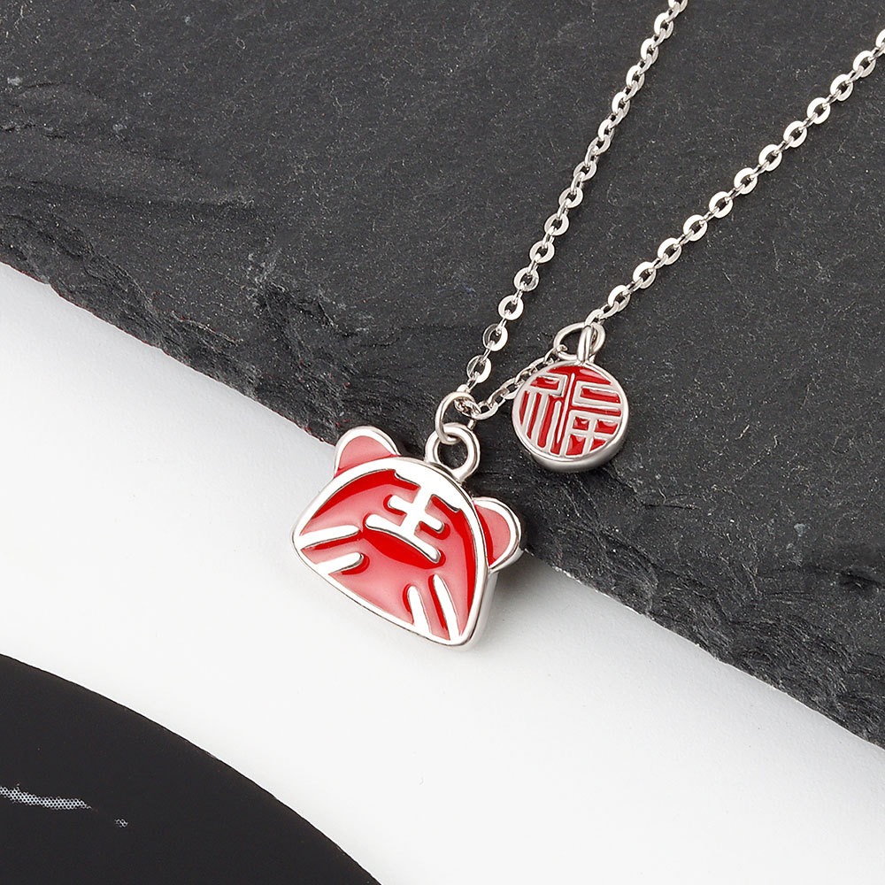 S925 sterling silver necklace red tiger temperature pendant clavicle chain - Image 3