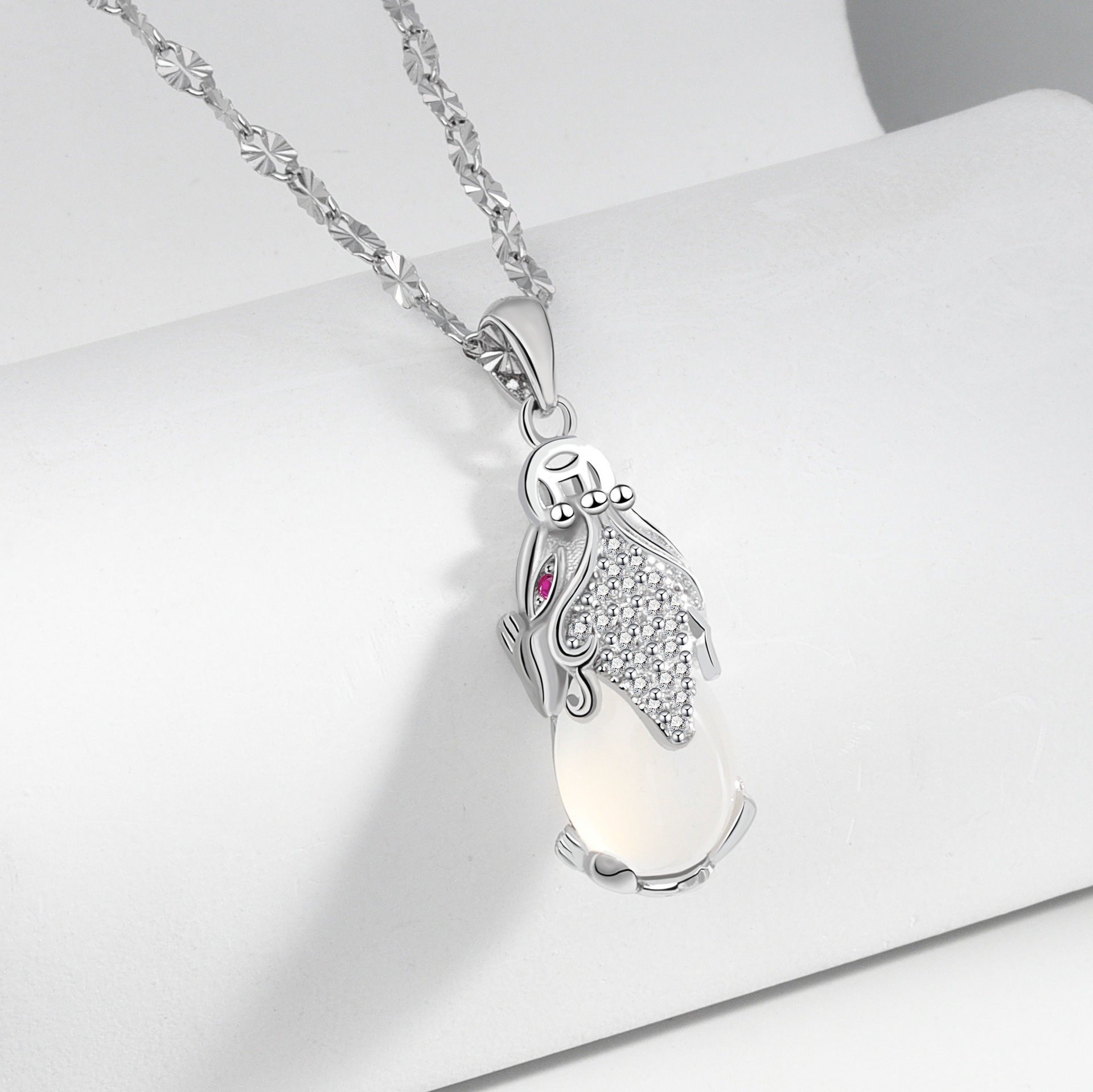 S925 sterling silver necklace white pixiu pendant clavicle chain - Image 2