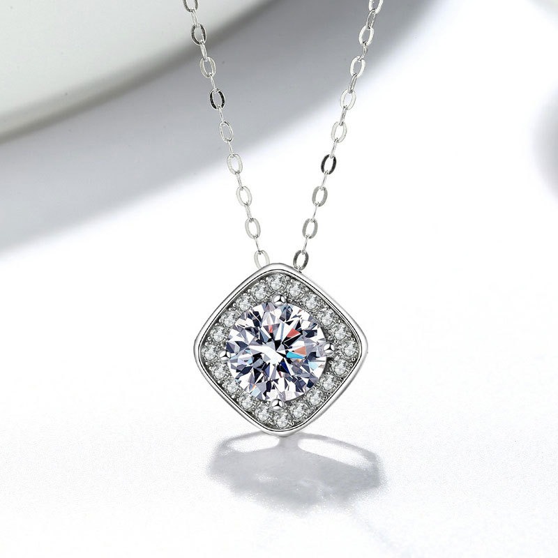 S925 sterling silver necklace GRA Moissanite 1 carat pendant clavicle chain - Image 2