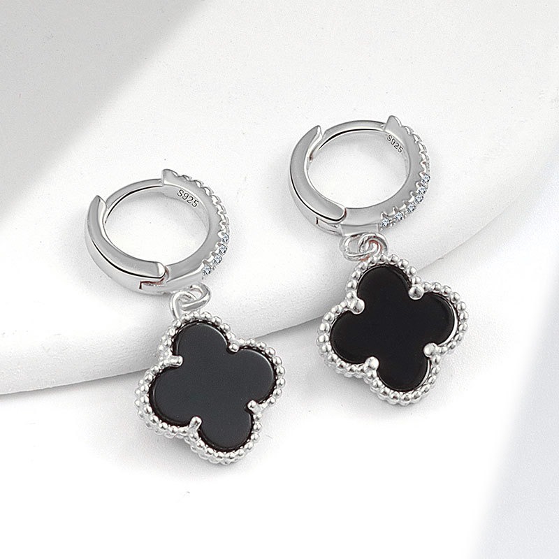 S925 sterling silver stud earrings four-leaf clover - Image 4