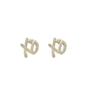 LXED4031 Hip-hop earrings with copper and zircon letters XO studs
