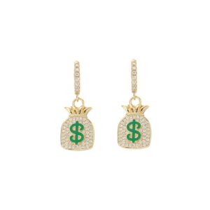 LXED4072 Dollar Sign Money Bag Earrings Hip Hop Full Zirconium Earrings Rock Men's Earrings