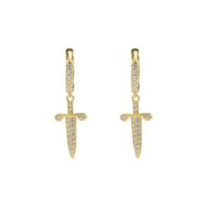 LXED4080 hip-hop sword-shaped earrings cross zircon personality punk earrings