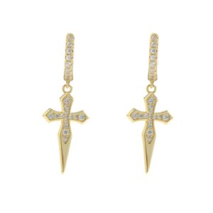 LXED4082 Hip-hop earrings Sword-shaped cross earrings Couples' fashionable full zirconium personality earrings